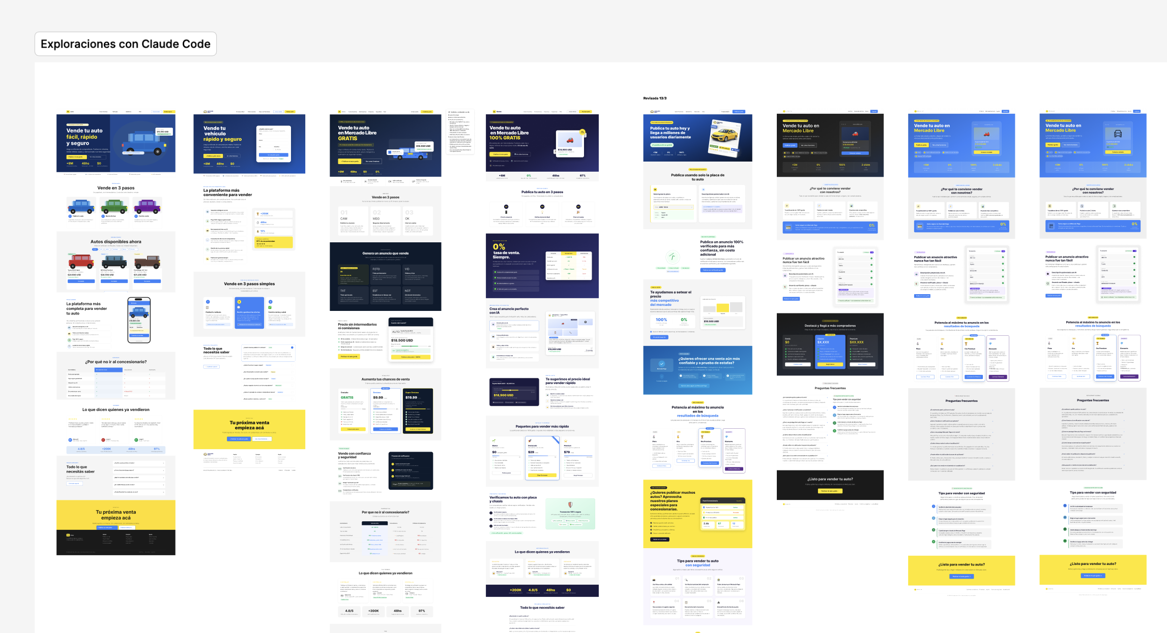 A board of landing page alternatives explored with Claude Code.