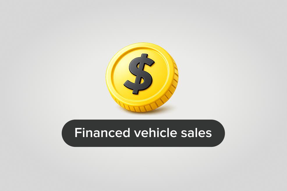 Gold coin with a dollar sign above the label Financed vehicle sales.